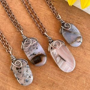 Handcrafted Montana Agate and Copper Wire Wrapped Necklace